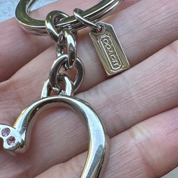NWOT! Coach Silver Heart Keychain with Pink Jewels - Picture 4 of 6